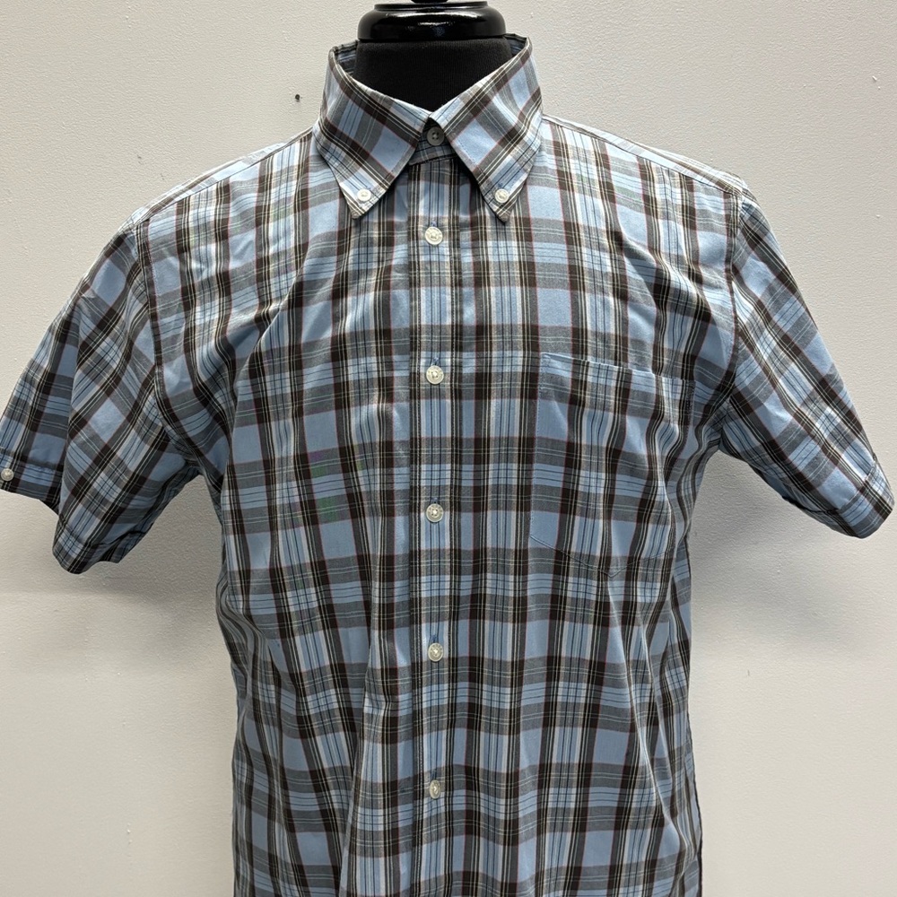 Brutus Trimfit Mens XL Blue Grey Check Button Down Shirt
